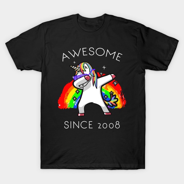 Dabbing Unicorn Birthday Girl Gifts 12 Years Old awesome Since 2008 T-Shirt by GillTee